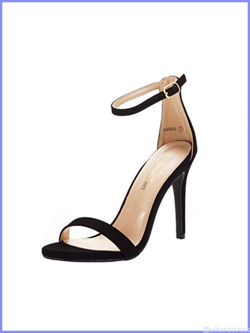 High Heel Stiletto Sandals with Floral Applique Ankle Strap Faux Leather